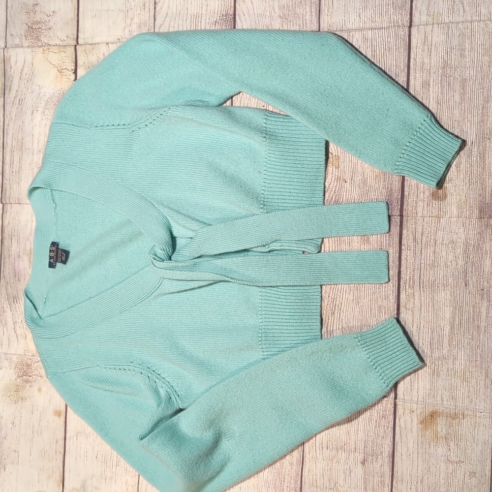 ABS By Allen Schwartz Seafoam Green Tie Front Cashmere Bolero Sweater Size XL
